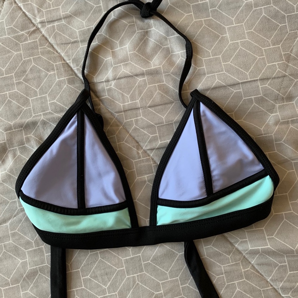 blue and purple triangle bikini top